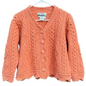 Like New Aran Crafts Merino Wool Cable Knit Crop Lngth Scallop Hem Sweater Large